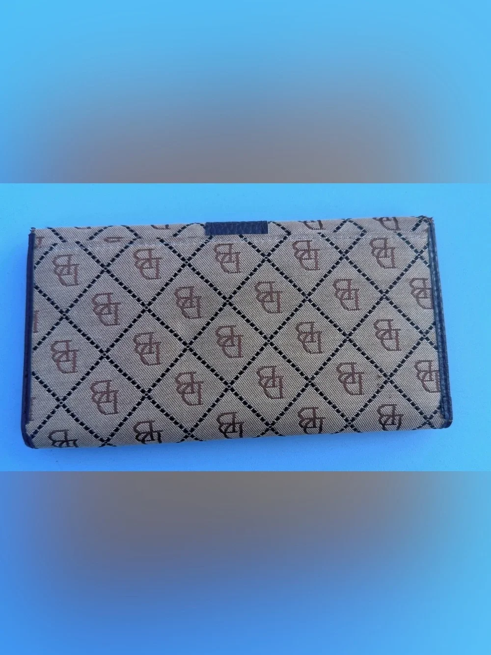 Dooney & Bourke Monogram Canvas Checkbook Wallet Brown Blue Leather Organizer